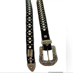 B.B. Simon Black Italian Leather/Mohair Swarovski Crystal Studded Belt.